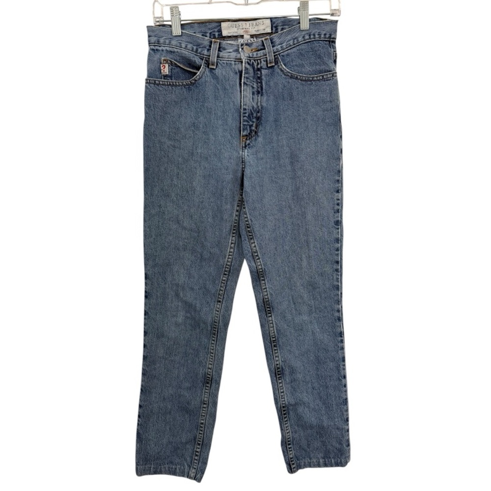 Guess High-Rise Straight Leg Jeans in Medium Blue